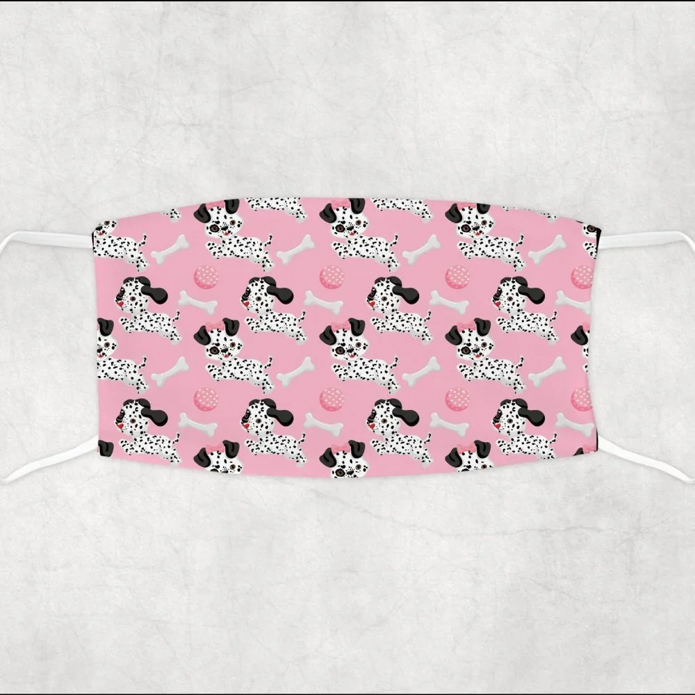 Girls Pink and Black Polka Dot Dalmatian Kids Face Mask